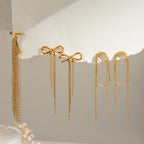 Orecchini a nappina con fiocco in acciaio liscio placcato oro 18k minimalista Anello in acciaio inossidabile Donna Antiruggine Gioielli squisiti Bijoux