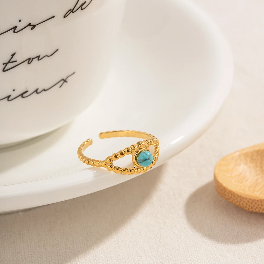 Vandafvisende personlighed Lady Ring Turkis Indlæg Gennembrudt 18K forgyldt rustfrit stål Djævleøje Design Delikat gave