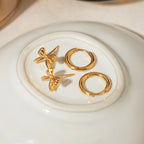 Lette hyggelige 18 karat forgyldte minimalistiske simple øreringe og sløjfestudssæt personligt smykker i rustfrit stål