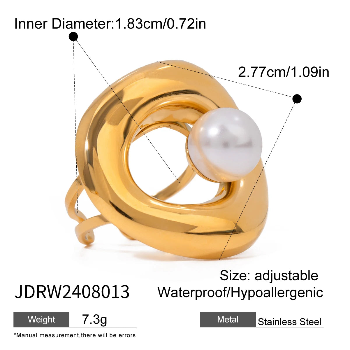 18K vergoldeter Edelstahl Metall gewebt modische Imitationsperle hohl glatt Ohrring Ring täglicher Charme für Frauen Schmuck