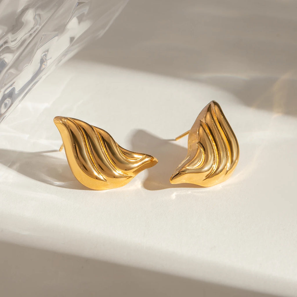 18K PVD Plated Vintage Striped Flow Liquid Drop Earrings Stainless Steel Women Prevent Allergy Metal Stylish Jewelry