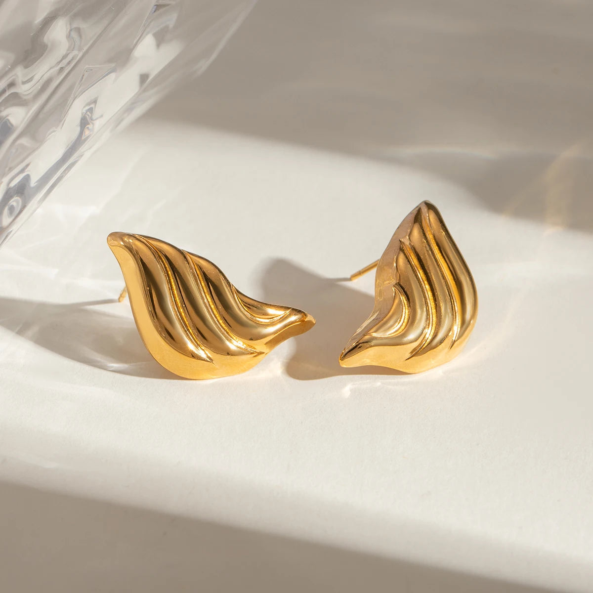 18K PVD Plated Vintage Striped Flow Liquid Drop Earrings Stainless Steel Women Prevent Allergy Metal Stylish Jewelry