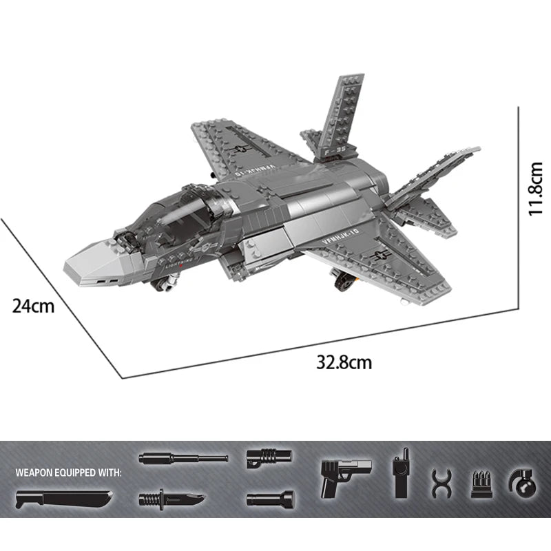 Military Series F35 Fighter Air Battle Plane Building Blocks Across The Battlefield DIY Creative Toys for Children Birthday Gift