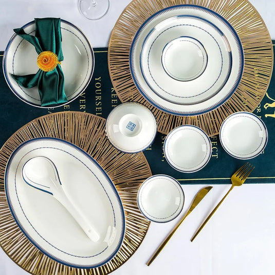 Ustensiles de cuisine en porcelaine de style européen Jingdezhen, vaisselle en céramique, ensemble minimaliste de plats et d'assiettes