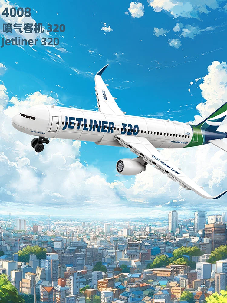 Airbus 320 Jet Aircraft Aviation Model City Series Large Passenger Plane Toy Boys and Kidsren Assembly Building Blocks