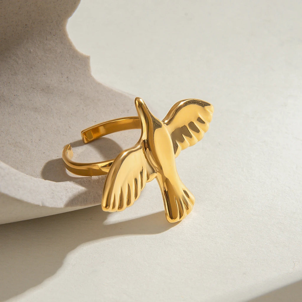 18K glad vredesduifvormige verstelbare open ring dames trendy roestvrijstalen bedel anti-allergische sieraden gala cadeau