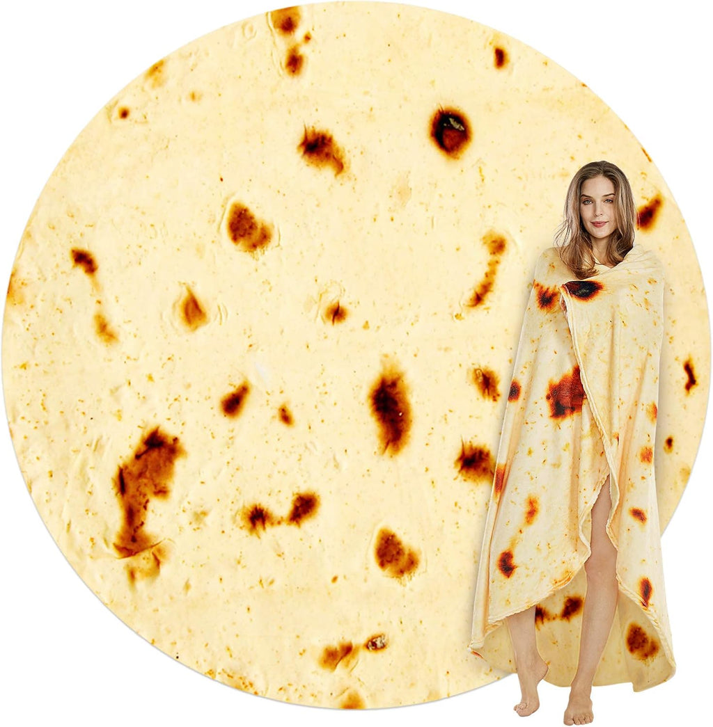 SeaRoomy Burritos Tortilla Blanket, Tortilla Wrap Blanket, Novelty Funny Tortilla Round Blanket Giant Tortilla Round Soft Blanket (Beige, 47 inches) - Grand Goldman