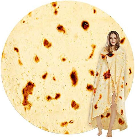 SeaRoomy Burritos Tortilla Blanket, Tortilla Wrap Blanket, Novelty Funny Tortilla Round Blanket Giant Tortilla Round Soft Blanket (Beige, 47 inches) - Grand Goldman