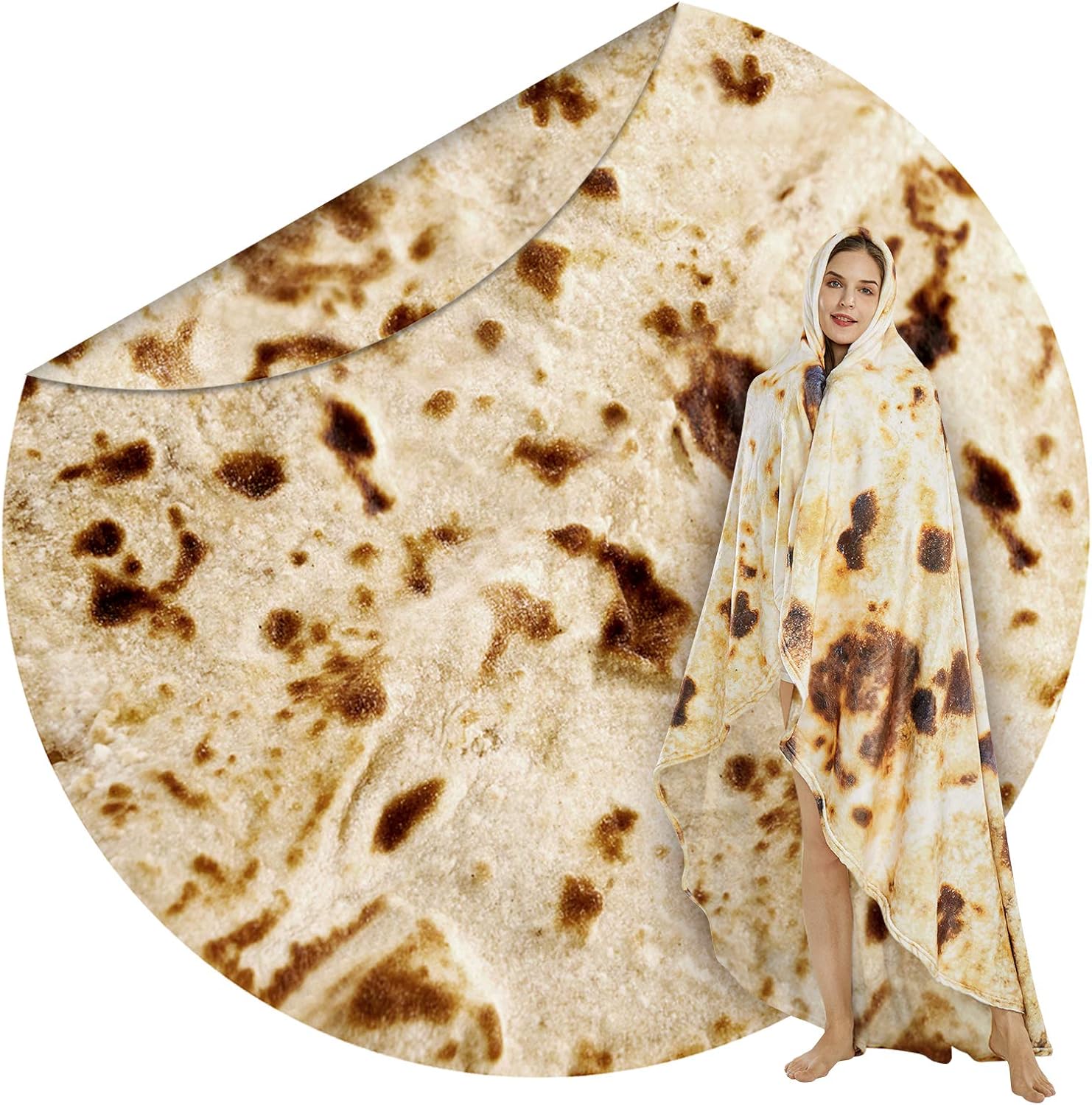 SeaRoomy Burritos Tortilla Blanket, Tortilla Wrap Blanket, Novelty Funny Tortilla Round Blanket Giant Tortilla Round Soft Blanket (Beige, 47 inches) - Grand Goldman