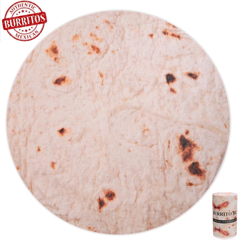 SeaRoomy Burritos Tortilla Blanket, Tortilla Wrap Blanket, Novelty Funny Tortilla Round Blanket Giant Tortilla Round Soft Blanket (Beige, 47 inches) - Grand Goldman