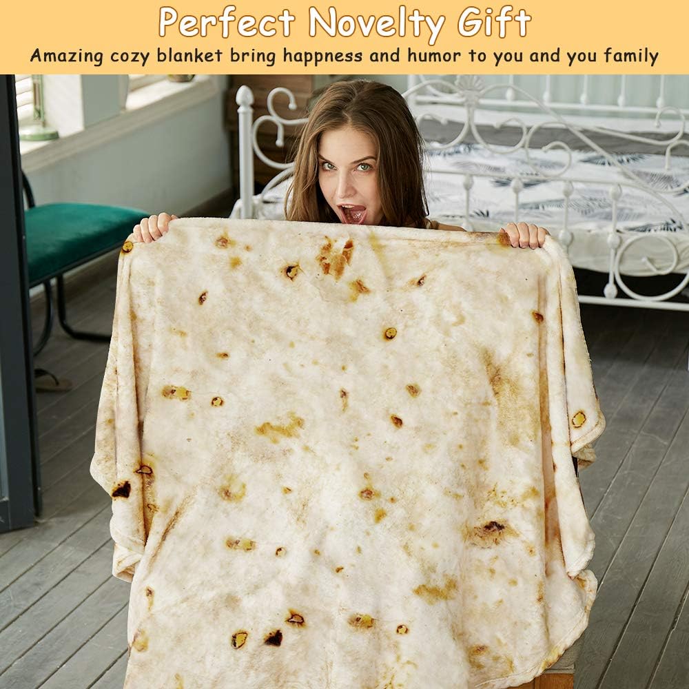 SeaRoomy Burritos Tortilla Blanket, Tortilla Wrap Blanket, Novelty Funny Tortilla Round Blanket Giant Tortilla Round Soft Blanket (Beige, 47 inches) - Grand Goldman
