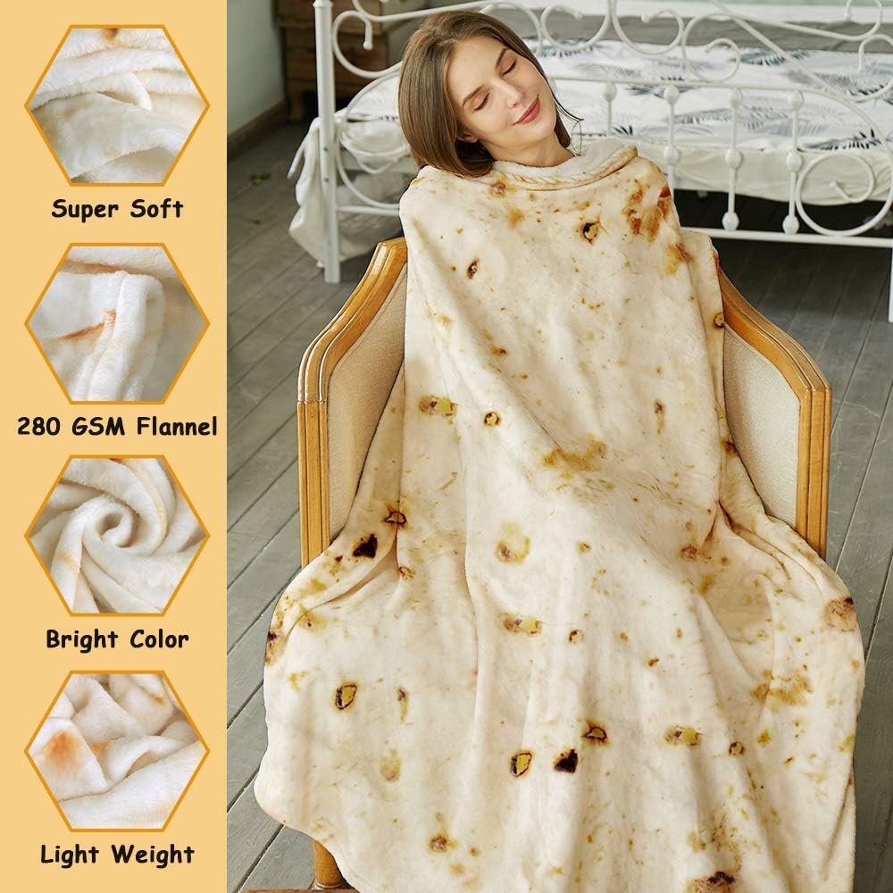 SeaRoomy Burritos Tortilla Blanket, Tortilla Wrap Blanket, Novelty Funny Tortilla Round Blanket Giant Tortilla Round Soft Blanket (Beige, 47 inches) - Grand Goldman