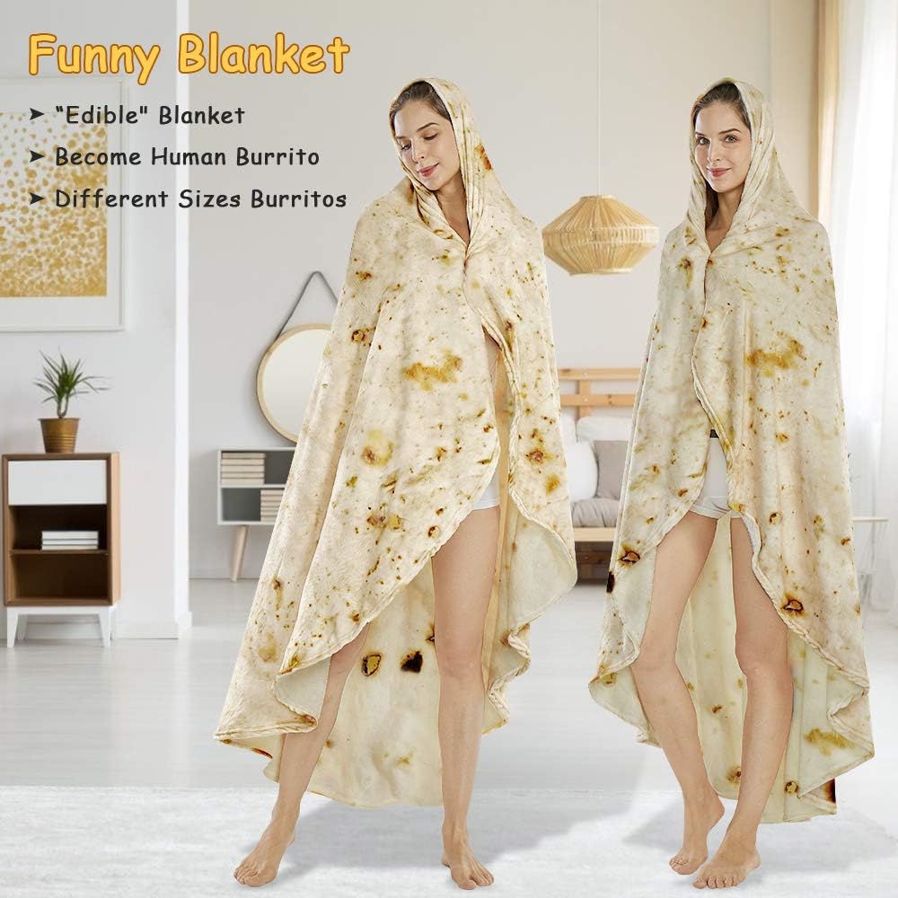SeaRoomy Burritos Tortilla Blanket, Tortilla Wrap Blanket, Novelty Funny Tortilla Round Blanket Giant Tortilla Round Soft Blanket (Beige, 47 inches) - Grand Goldman