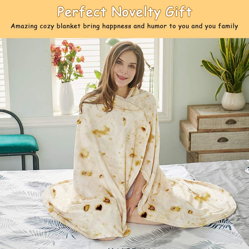 SeaRoomy Burritos Tortilla Blanket, Tortilla Wrap Blanket, Novelty Funny Tortilla Round Blanket Giant Tortilla Round Soft Blanket (Beige, 47 inches) - Grand Goldman