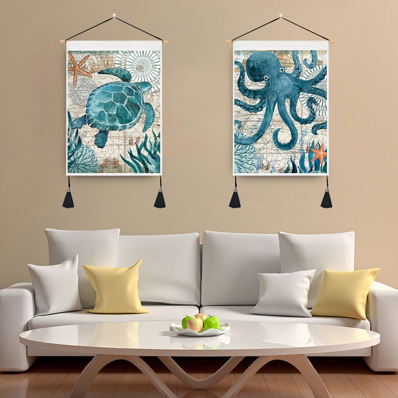 Sea Creature Tassel Tapestry Art Wall Decoration Background Hanging Cloth - Grand Goldman