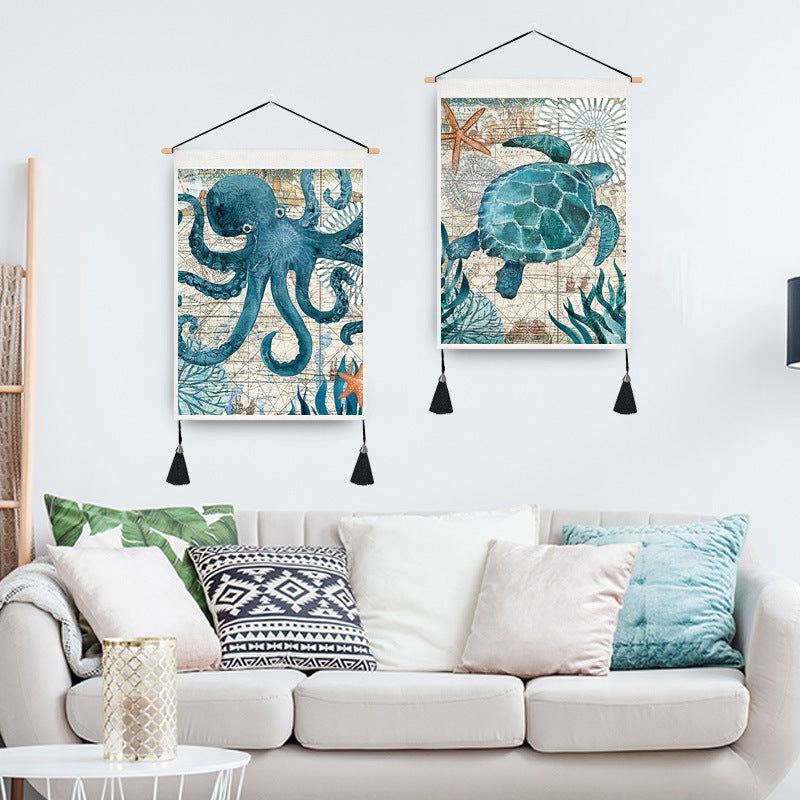 Sea Creature Tassel Tapestry Art Wall Decoration Background Hanging Cloth - Grand Goldman