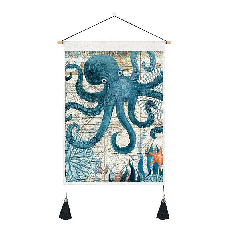 Sea Creature Tassel Tapestry Art Wall Decoration Background Hanging Cloth - Grand Goldman