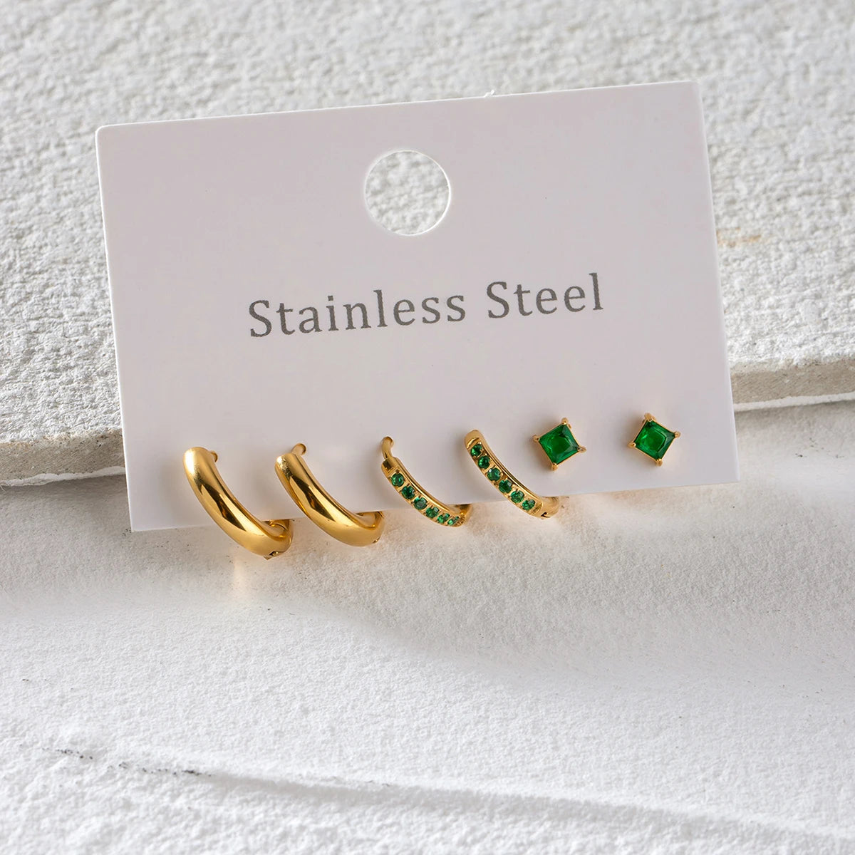 18k rustfrit stål vintage zirkon firkantede øreringe 3 par i ét kort Kvinder Statement Charm Tekstur Rustfri smykker