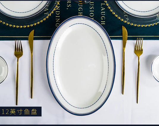 Jingdezhen husholdningsredskaber af benporcelæn i europæisk stil, keramisk service, minimalistisk sæt fade og tallerkener