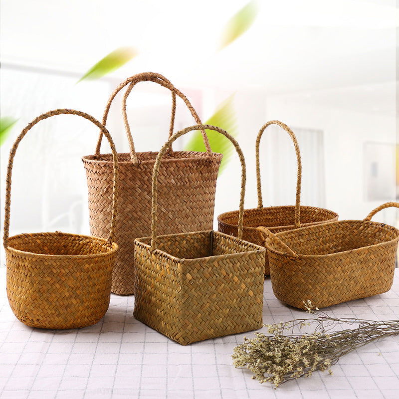 Seaweed Wicker Rattan Flower Basket Storage Table Top Organizer Gift Basket Decorative Storage Basket - Grand Goldman