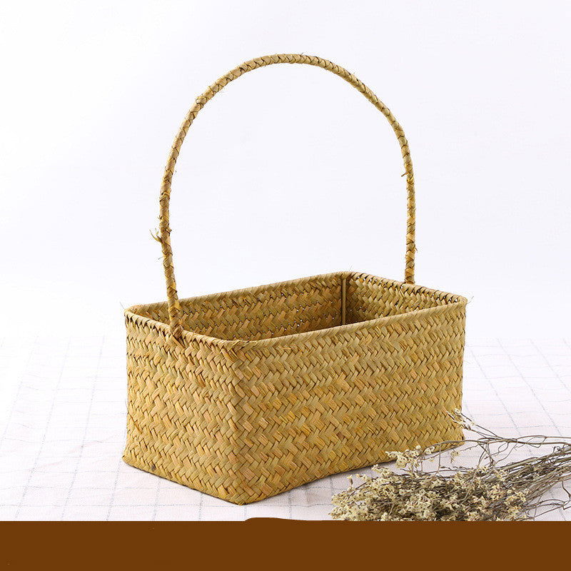 Seaweed Wicker Rattan Flower Basket Storage Table Top Organizer Gift Basket Decorative Storage Basket - Grand Goldman