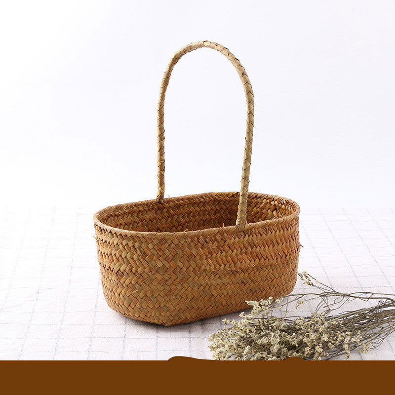 Seaweed Wicker Rattan Flower Basket Storage Table Top Organizer Gift Basket Decorative Storage Basket - Grand Goldman
