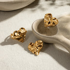 Waterproof 18K PVD Stainless Steel Geometric Hammer Grain Love Heart Opening Ring Charm Metal Simple Jewelry Bijoux Femme New