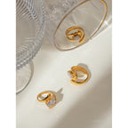 18K Altın Kaplama Paslanmaz Çelik Su Damlası Şeklinde Büyük Zirkon Açık Yüzük Alerjiye Karşı Kadın Su Geçirmez İfadeli Takı