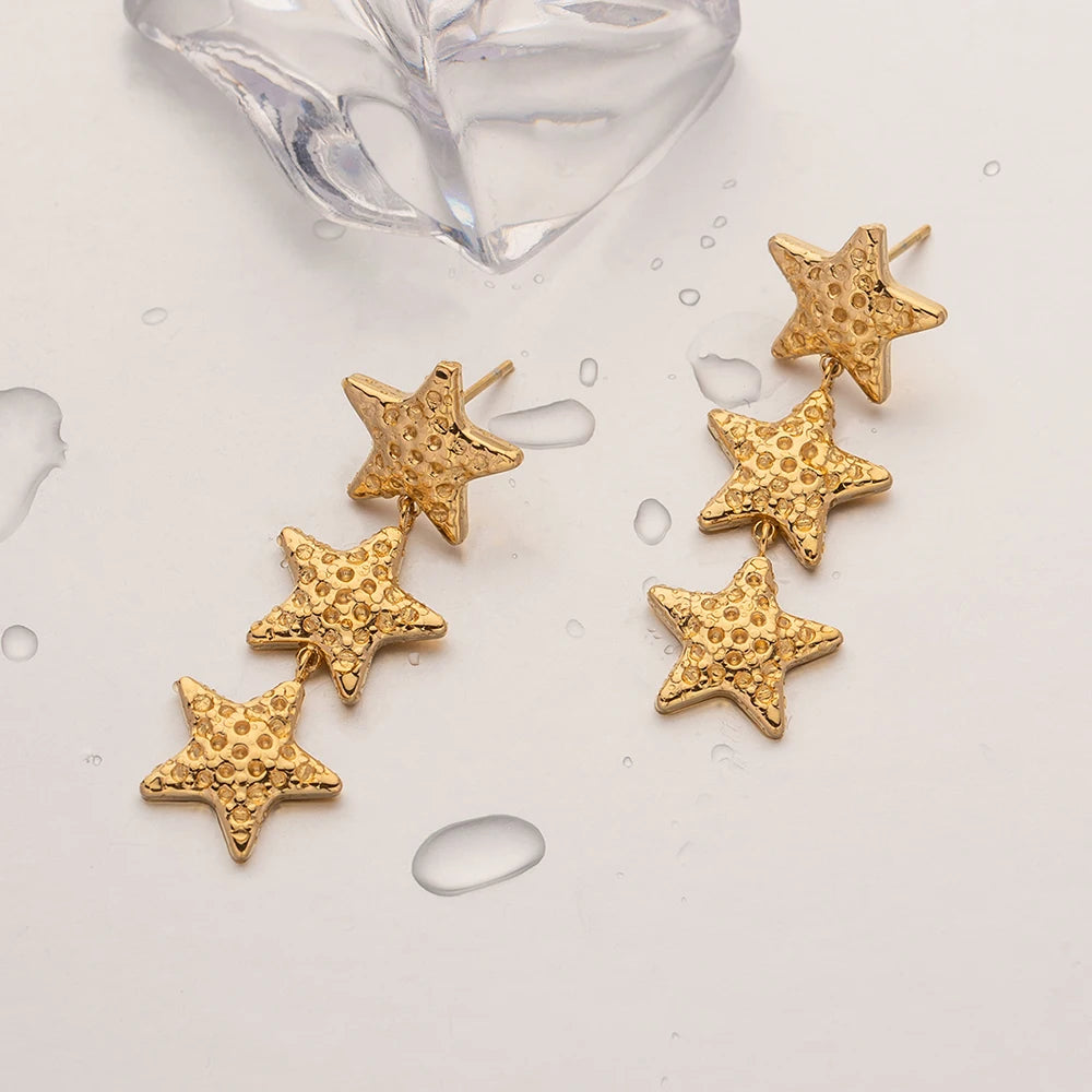 Tarnish Free Hammer Effect Geometric Pentagram Design Stainless Steel Earrings PVD Plating Waterproof 18k Smooth Pendant Earring