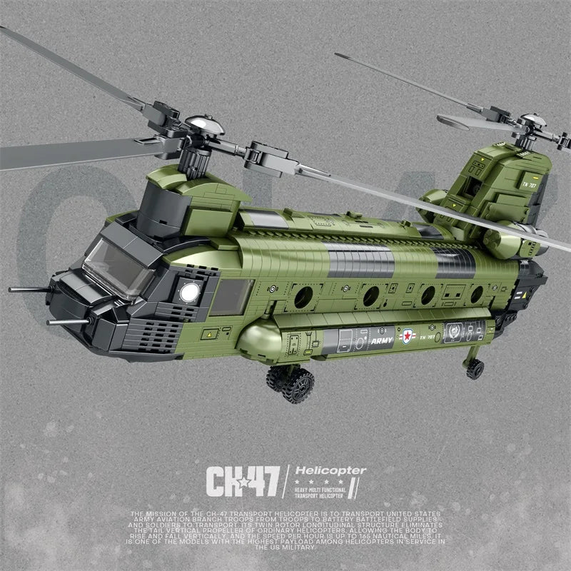 Reobrix 33031 MOC CH-47 Chinook Transport Plane Building Blocks Military Armed Helicopter Fighter Toy Birthday Gift For Kids