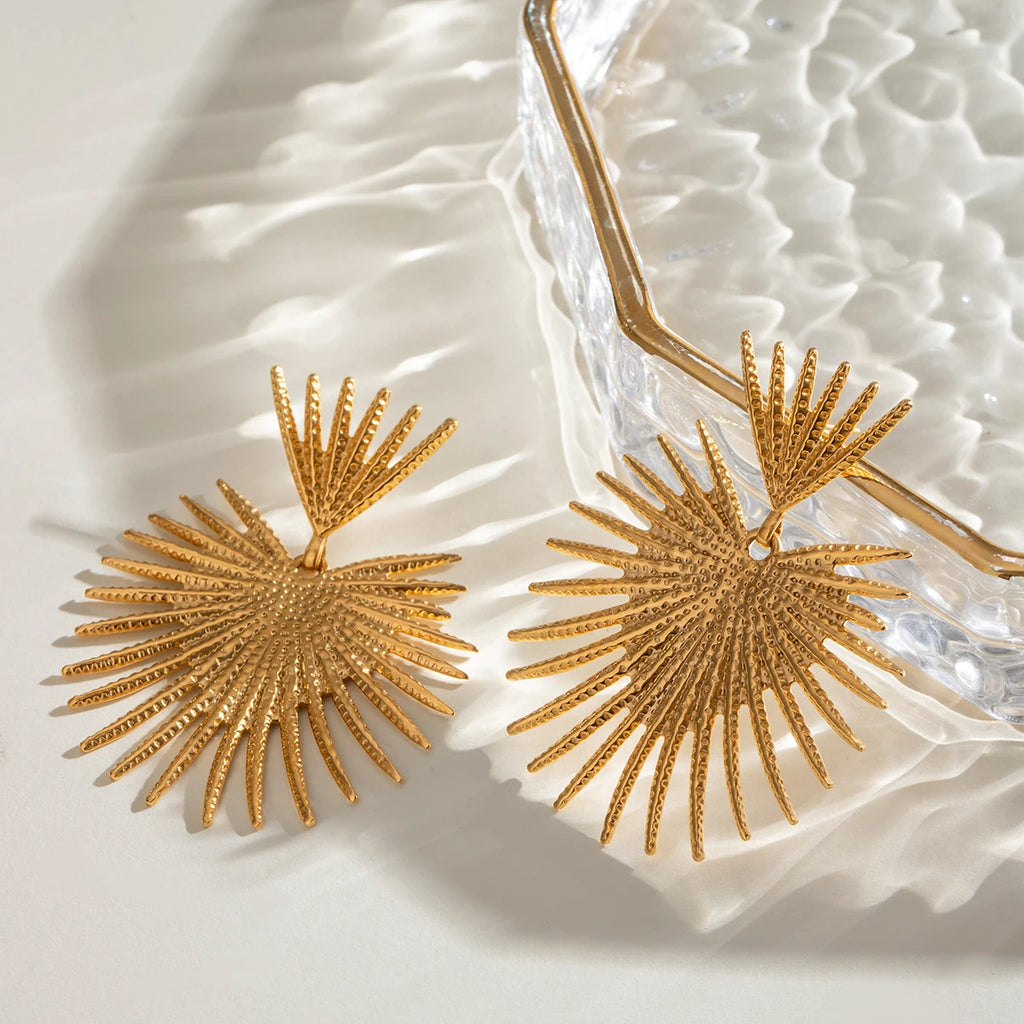 Trendy 18k Stainless Steel Vintage Exaggerated Ginkgo Biloba Leaf Earrings Prevent Allergy Charm Daily Jewelry Party Bijoux