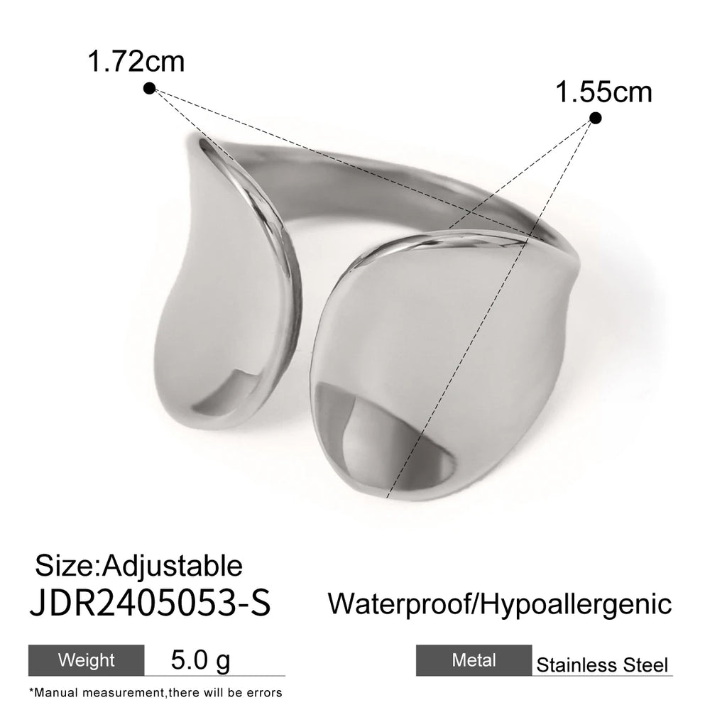 Rostfreier 18K PVD-beschichteter symmetrischer glatter offener Ring aus Edelstahl für Damen, rostfreier Metall-Statement-Schmuck, wasserdicht