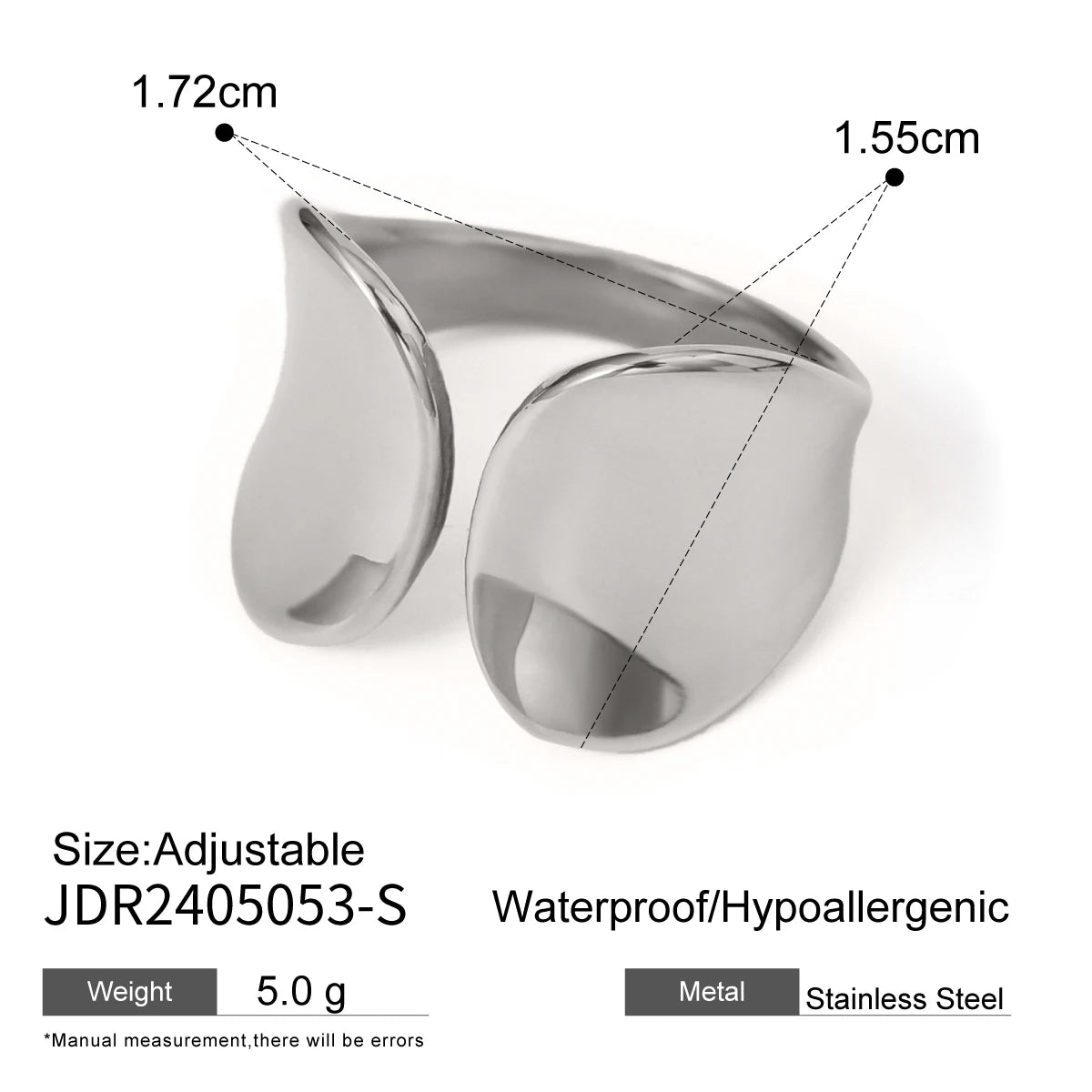 Rostfreier 18K PVD-beschichteter symmetrischer glatter offener Ring aus Edelstahl für Damen, rostfreier Metall-Statement-Schmuck, wasserdicht