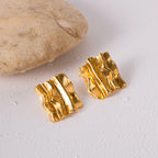 Boucles d'oreilles exagérées à design plissé en acier inoxydable plaqué or 18 carats étanche pour femmes, bijoux d'oreille sans ternissement pour minorités