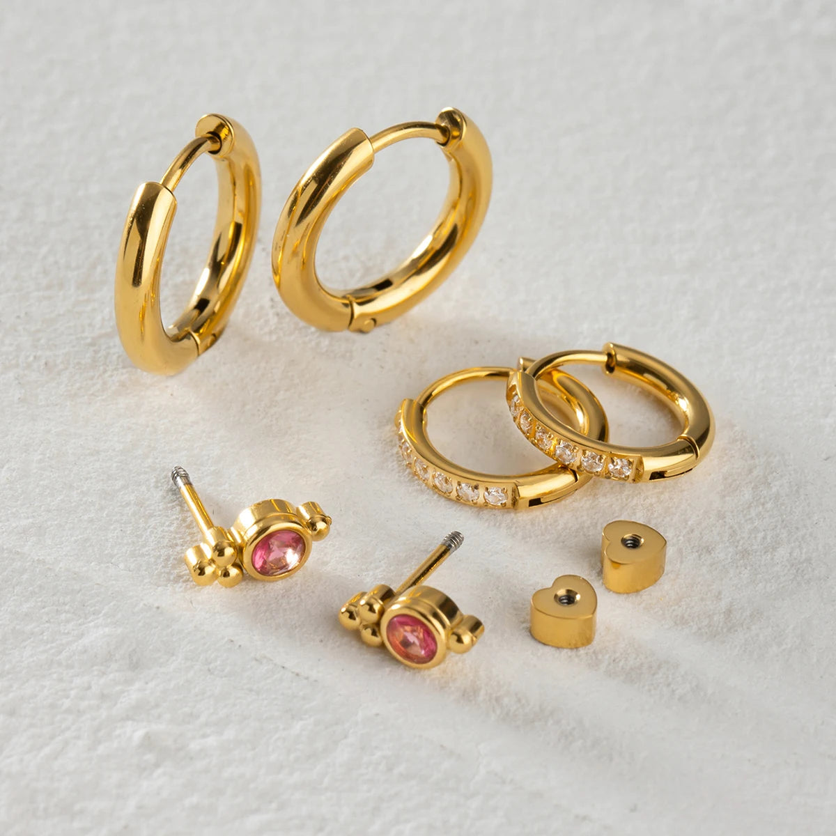 18k rustfrit stål Vintage lilla diamantøreringe 3 par i ét kort Kvinder Statement Charm Tekstur Rustfri smykker