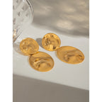 18K Gold Plated Stainless Steel Metal Oval Large Smooth Concave And Convex Earrings Women Daily Metal Texture Trendy Jewelry - Grand Goldman