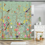 Chinese style Flowers and Birds Waterproof Shower Curtain Set Toilet Seat Cover Bath Non-Slip Mat Rug Carpet Bathroom Decor