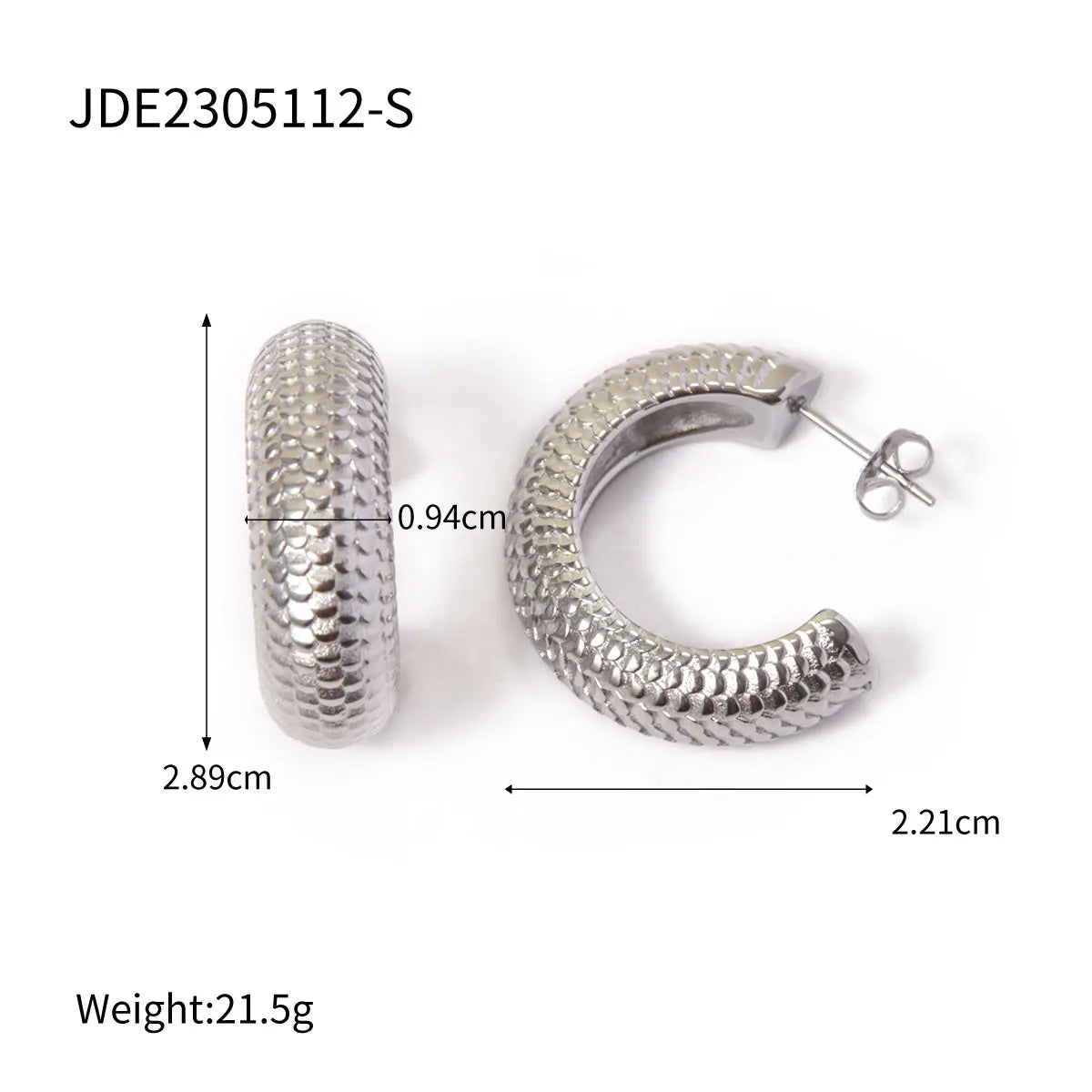 18K guldbelagt kreativ anløbsfri rustfrit stål fiskeskala tekstur C-formede øreringe metal tekstur mode smykker
