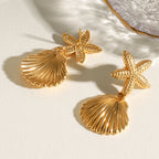 Boucles d'oreilles pendantes géométriques en acier inoxydable 18K étoile de mer coquillage collection océan femmes anti-allergie charme élégant bijoux quotidiens