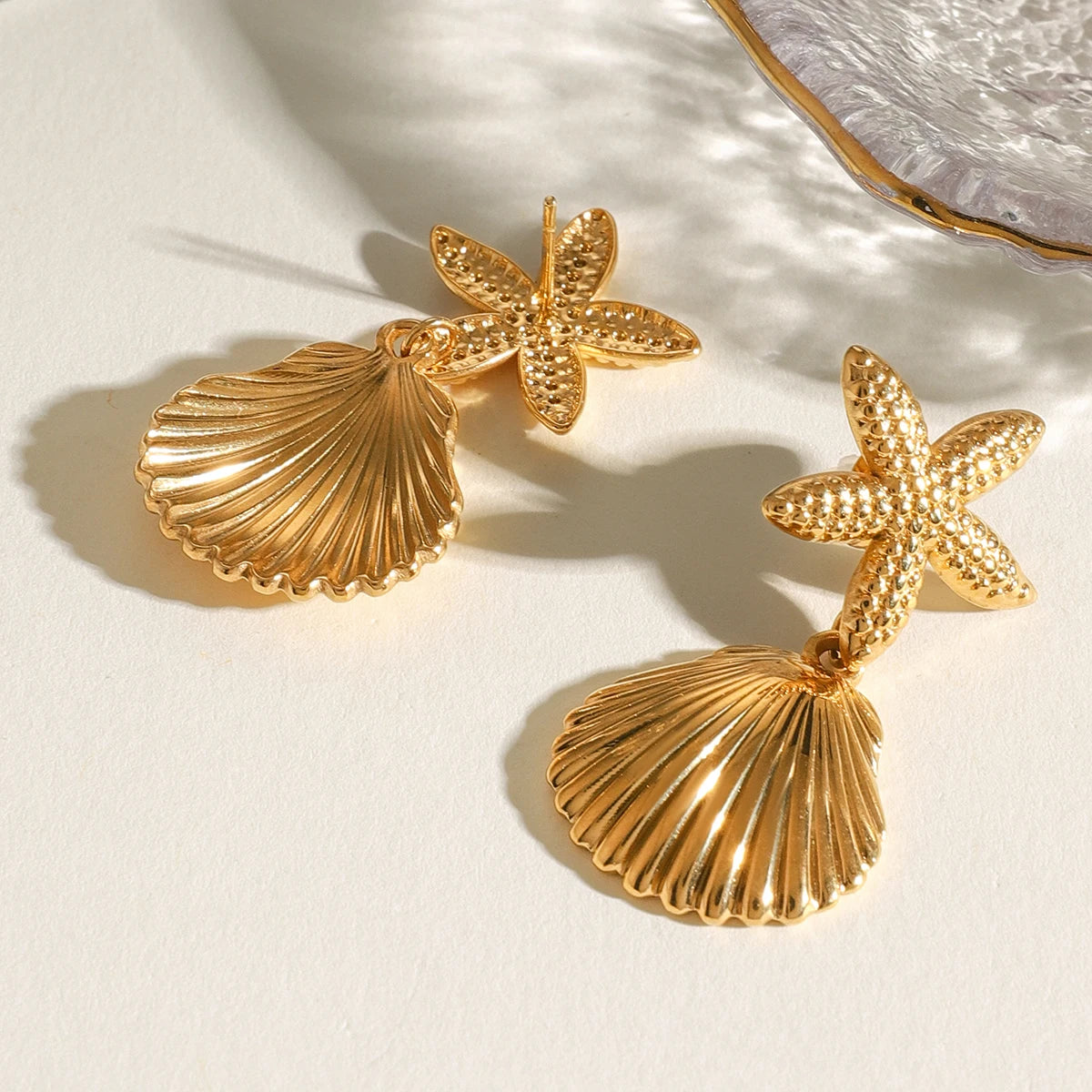 Boucles d'oreilles pendantes géométriques en acier inoxydable 18K étoile de mer coquillage collection océan femmes anti-allergie charme élégant bijoux quotidiens