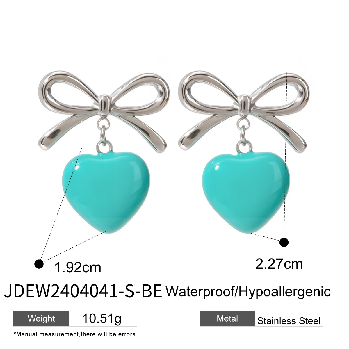 Roestvrijstalen Stalen gekleurde Strik Hangende Blauwe Liefdeshart Druppel Oorhangers Voorkomen Allergie Romantische Dagelijkse Sieraden Bijoux