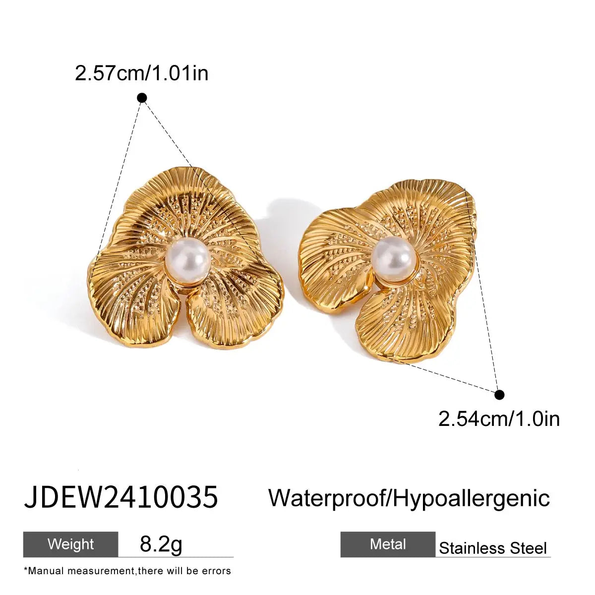 18K Stainless Steel Stylish Vintage Imitation Pearl Ribbed Flower Earrings  Women Trendy Charm Metal Chic Statement Jewelry