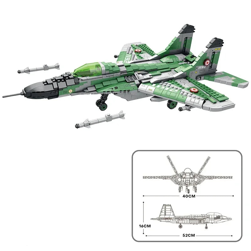 1290PCS MIG-29 Jet Fighter Building Blocks Diy Military Fighter Model Assembly Bricks Desktop Decoration Holiday Gifts Kids Toys