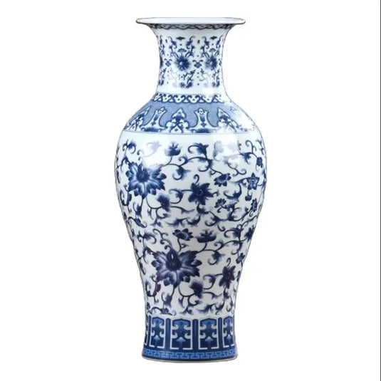 Ceramic Vase Blue and White Thin Bodied Porcelain Home Classical Shelf Bedroom Living Room Chinese Table Jingdezhen Ornaments Tall White Vases with Blue Arabesques and Nostalgic Hand Paintings