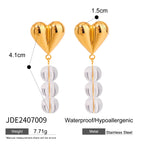 Stainless Steel Vintage Metal 18k Gold Plated Love Heart Hanging Glass Bead String Earrings Women Waterproof Romantic Jewelry
