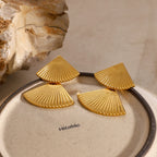 Minimalist 18k Vintage Double Maple Leaf Scalloped Earring Women Charming Stainless Steel Waterproof Attractive Jewelry