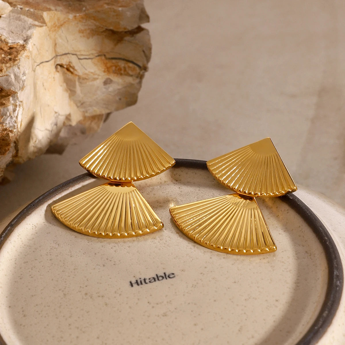 Minimalist 18k Vintage Double Maple Leaf Scalloped Earring Women Charming Stainless Steel Waterproof Attractive Jewelry