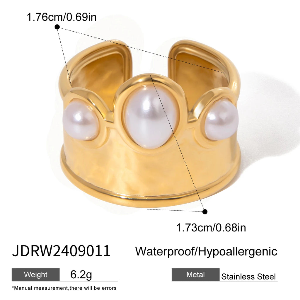 Hamerslagpatroon Schelp Kraal Kroon Open Ring Roestvrij Staal Metaal 18K Goud PVD Geplateerd Voorkomt Allergie Aantrekkelijk Sieraad