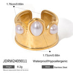 Hamerslagpatroon Schelp Kraal Kroon Open Ring Roestvrij Staal Metaal 18K Goud PVD Geplateerd Voorkomt Allergie Aantrekkelijk Sieraad