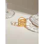 Mode Rustfrit Stål Flerlags Linjer Hul Åben Ring Rustfast 18K PVD-belagt metal Populære smykker Kvinder Bijoux